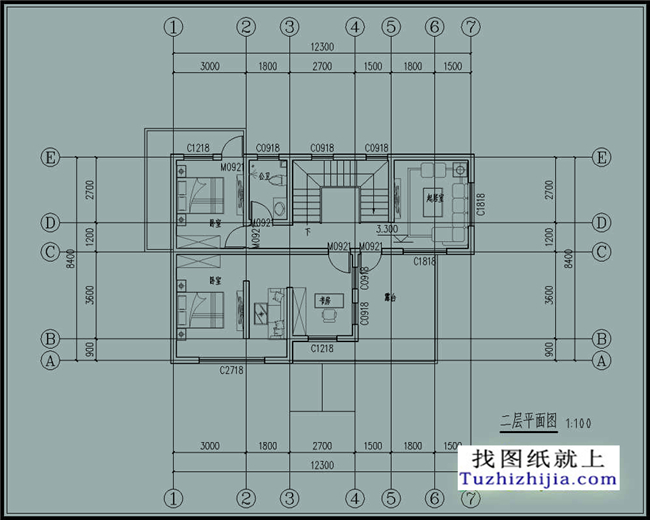 100平方米农村二层CAD设计图纸带外观图，12X8米