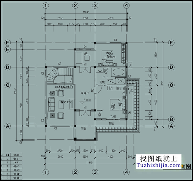 120平方米二层农村自建别墅设计施工图纸全套CAD,12X11米