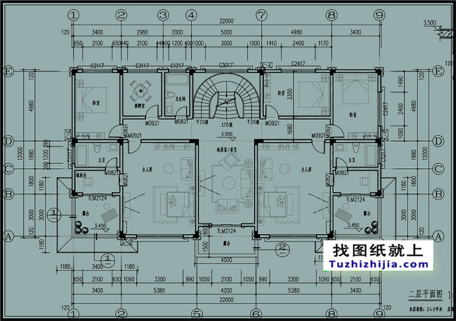 260平方米仿欧式二层别墅设计图纸及效果图，22X12米