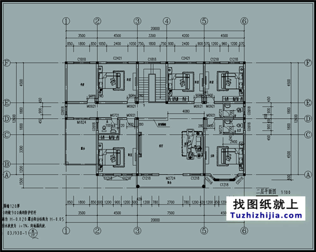 252平方米二层别墅设计施工图纸及效果图，20x13米