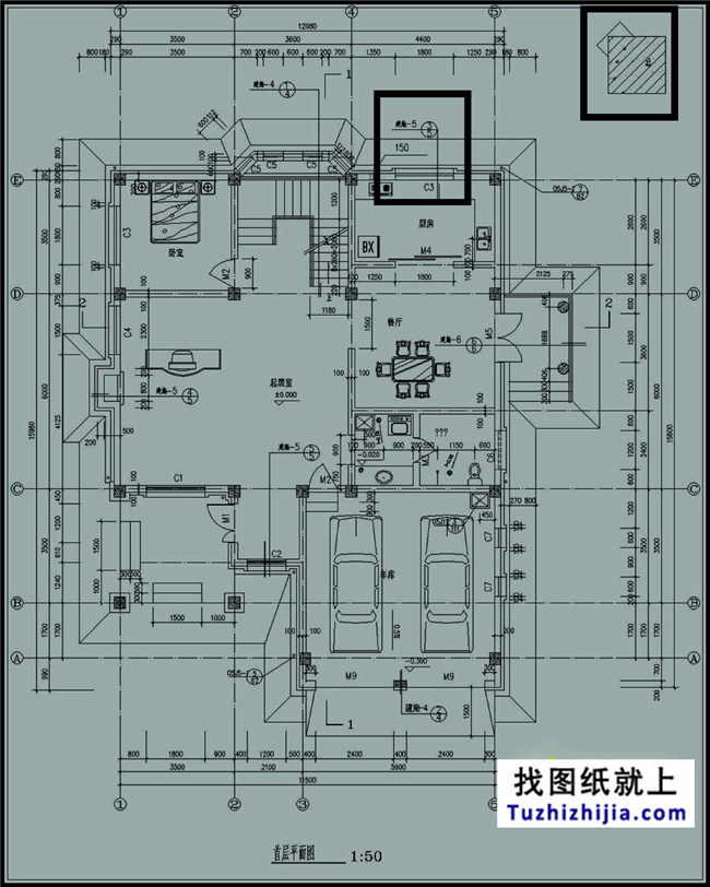 160平方米三层带车库别墅设计CAD图纸及效果图,12X15米