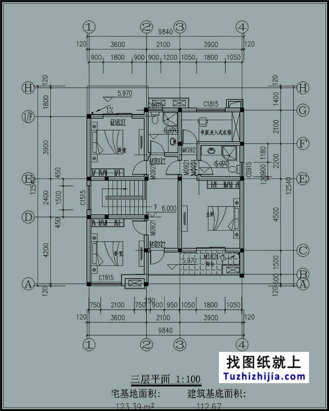 130平方米新农村三层施工建筑设计图纸及效果图,10X13米