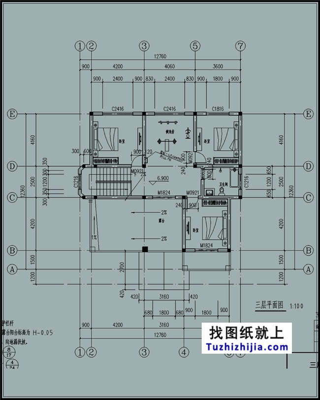 153平方米自建三层别墅设计建筑图纸带外观，13x12米