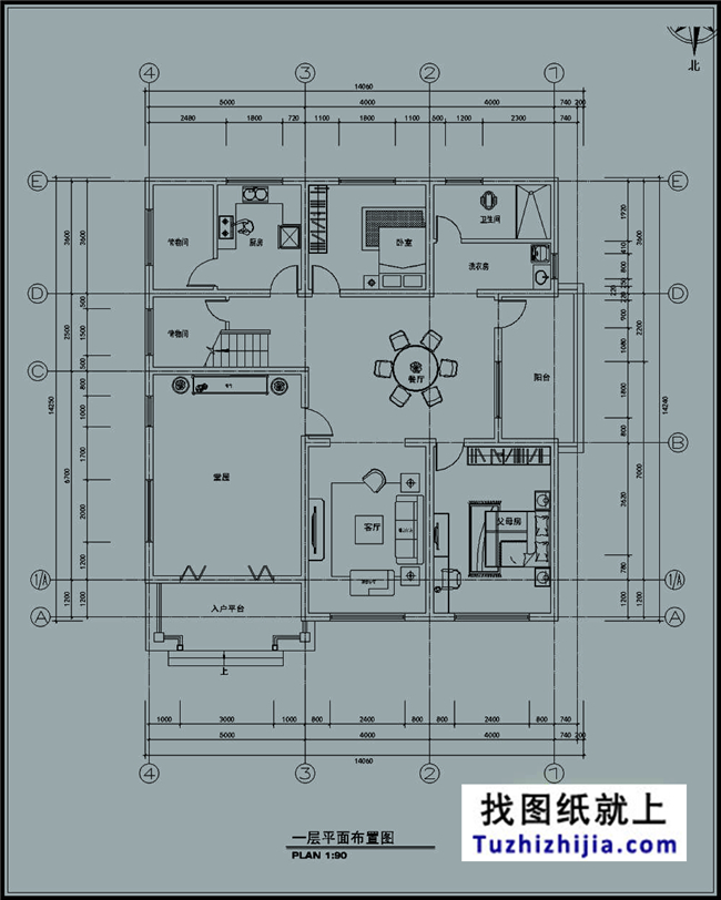 200平方米新农村三层小别墅设计施工图纸及效果图，14x14米