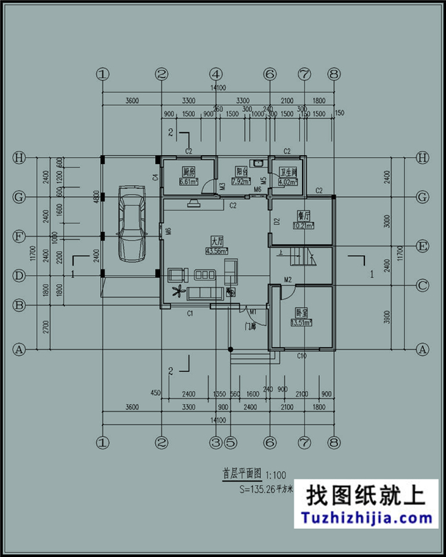 135平方米三层农村别墅建筑图纸及外观图,14X12米