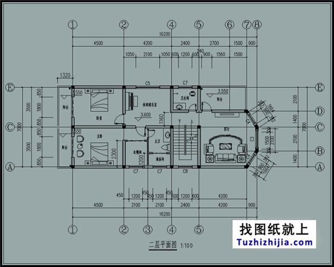 110平方米农村三层别墅设计施工建筑图纸,16X7米