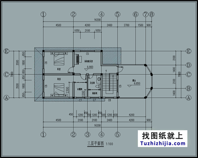 110平方米农村三层别墅设计施工建筑图纸,16X7米