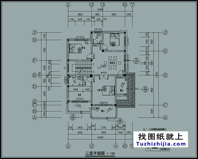 造价：26万左右新农村带阁楼的三层别墅施工图纸,10*14米120平方米