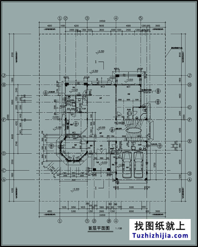 造价：70万,农村三层尖屋顶带车库的别墅设计图,18X20米280平方米