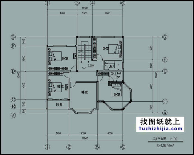 造价:28万,新农村三层别墅施工图纸及效果图,12X12米140平方米