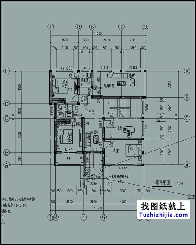 140平方米新农村三层别墅设计建筑图纸及外观效果图，12x12米