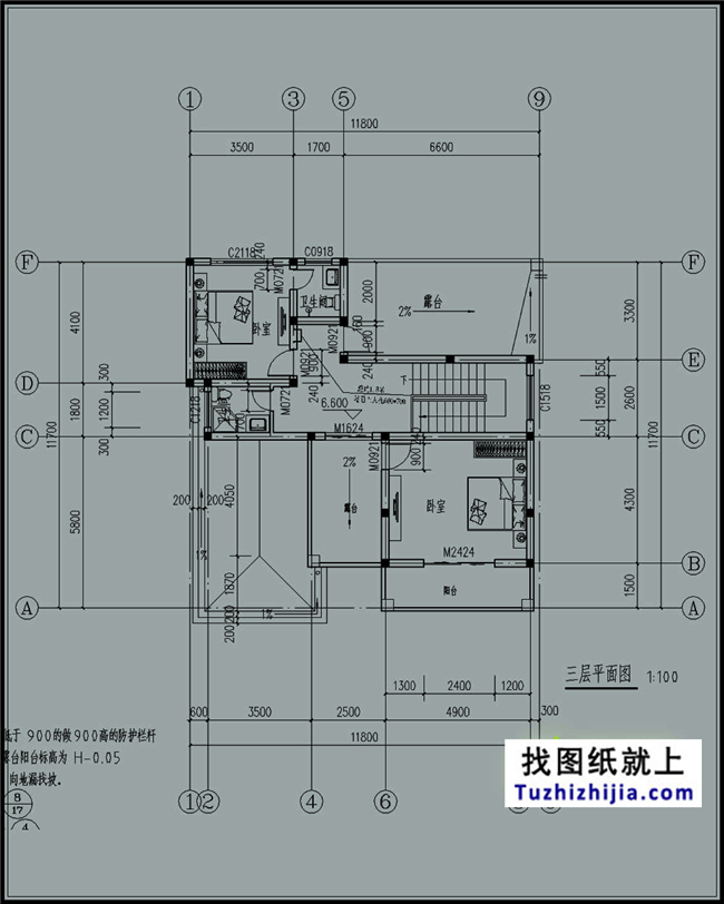 140平方米新农村三层别墅设计建筑图纸及外观效果图，12x12米