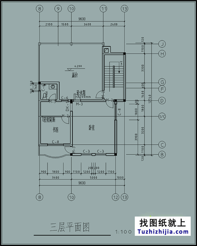 小户型90平米三层新农村自建房屋设计施工CAD图纸及效果图