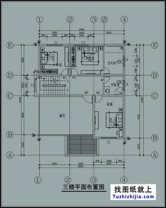 130平方米新农村自建三层别墅户型施工设计图纸及效果图