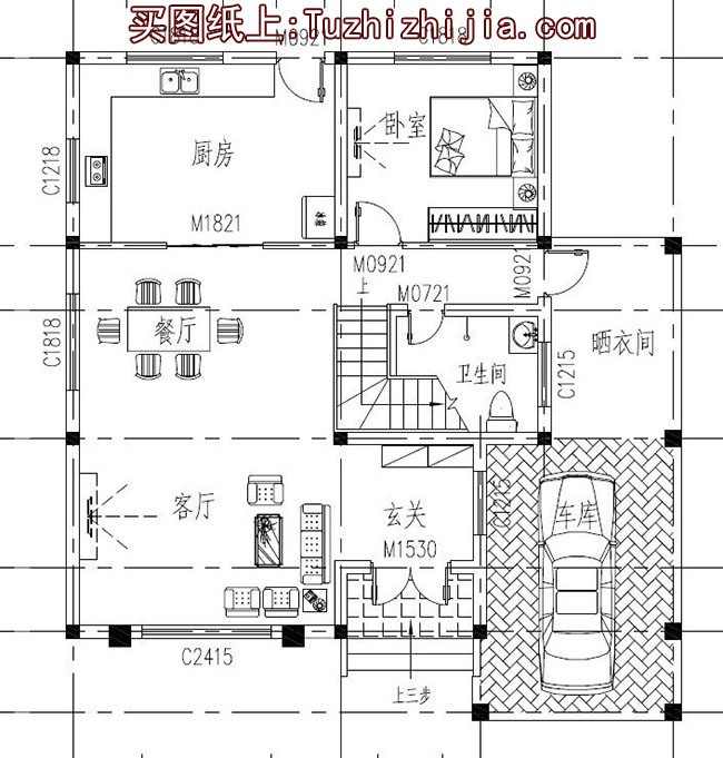 新农村自建二层别墅设计图，带车库，简欧风格