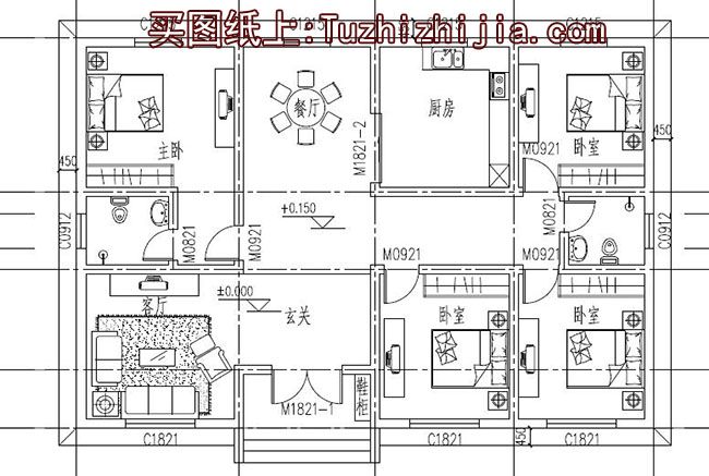 农村4间平房设计图，带外观效果图，自建平方推荐