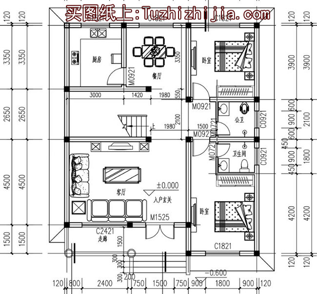 外观简洁，户型合理的二层小别墅设计图，还带露台