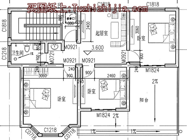 新农村二层住宅设计图,外观素净，精致，115平方米