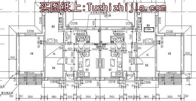 带车库农村二层双拼别墅设计图，外观现代