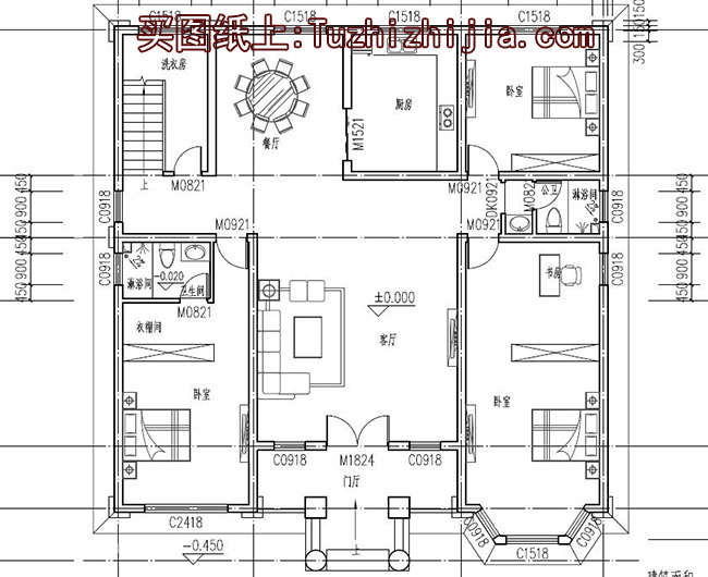 气派美观的平顶别墅房屋设计方案图，屋顶带凉亭