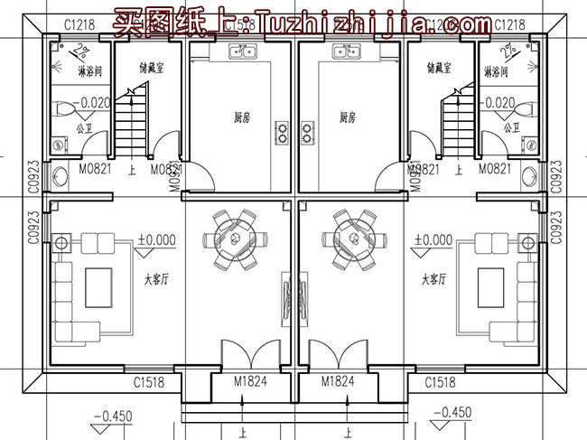 小户型兄弟双拼别墅房屋设计图，带外观效果图