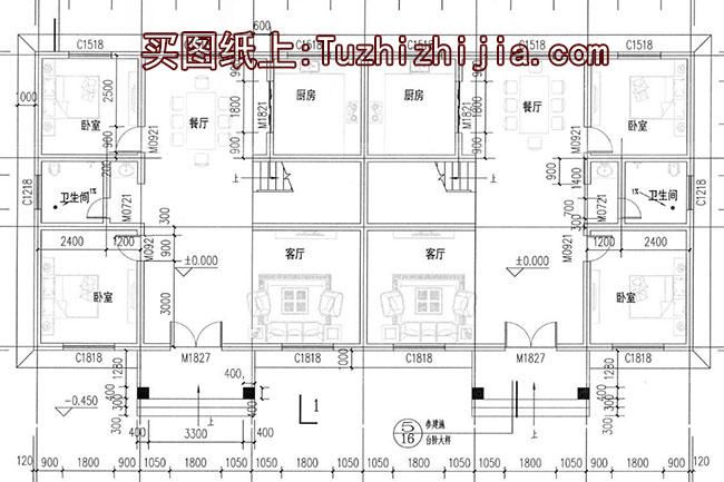 带阁楼两层半双拼别墅房屋设计图，带外观效果图