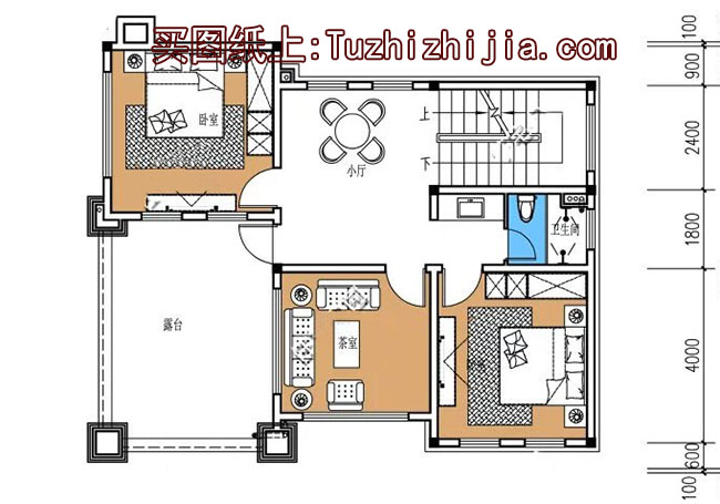 100平复式三层别墅房屋设计图，客厅挑高，采光好，卧室多