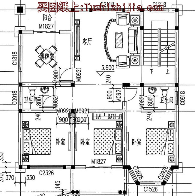 乡村自建独栋三层别墅楼房设计图，预算30万内