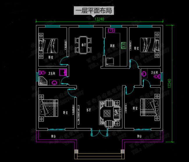 大气一层自建房设计图，含外观效果图，农村自建别墅户型