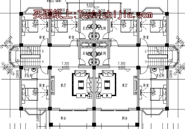 农村四层双拼别墅房屋设计图，造型现代、大气