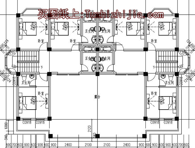 农村四层双拼别墅房屋设计图，造型现代、大气