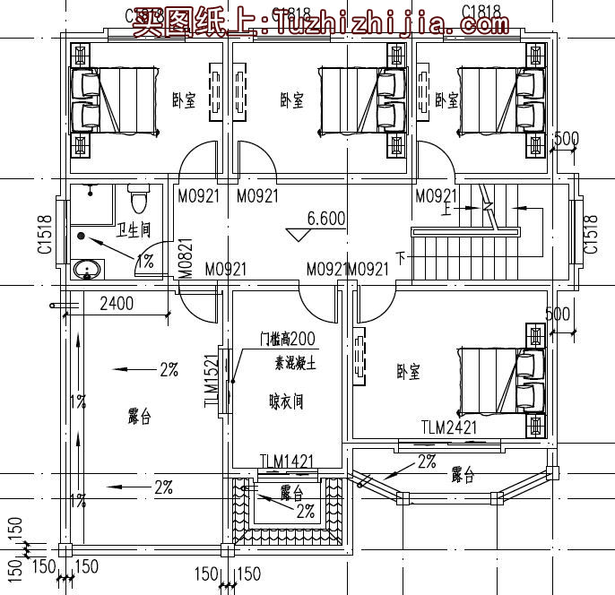 130平方米复式三层别墅房屋设计图，含外观效果图