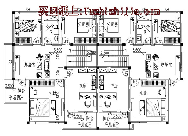 农村中式两层双拼别墅房屋设计图，含效果图片