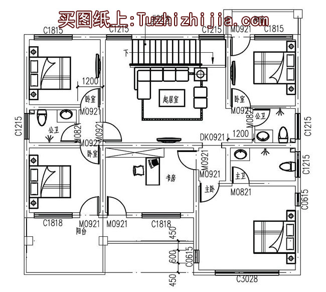 仿古别墅建筑设计图，外观效果图+全套施工图