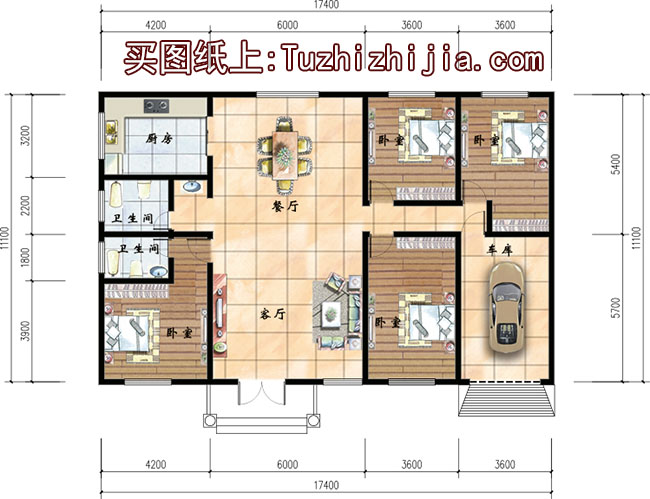 大面积农村一层房子设计图，户型实用、合理