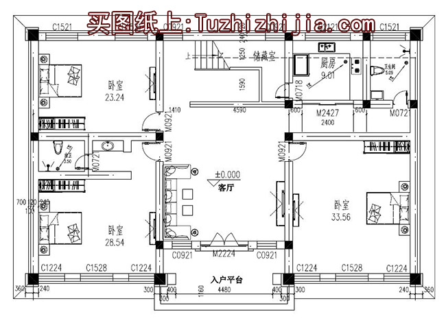 左右对称的欧式高端三层别墅设计图，外观气派、豪华