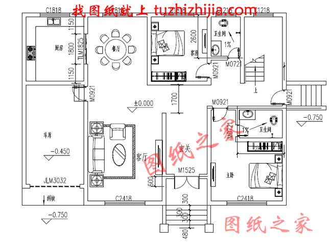 简单大方四间二层小楼房设计图，带车库，带大露台