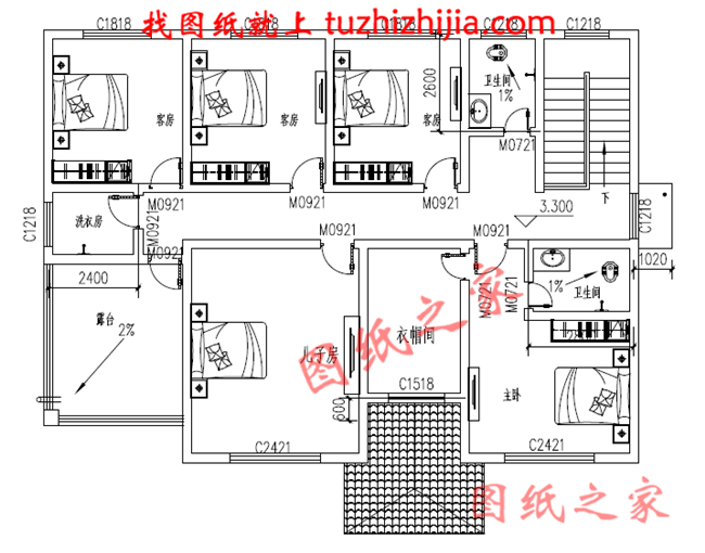 简单大方四间二层小楼房设计图，带车库，带大露台