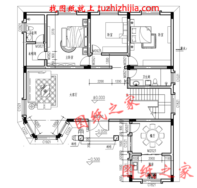 农村两层半楼房设计图，平面功能分区明确，布置合理