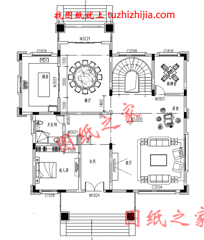 农村三层带地下室住宅设计图及图片，房内设计了两个套间