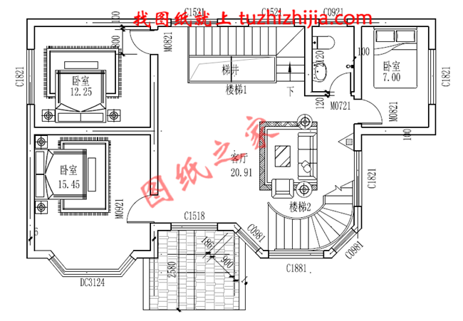 三层农村盖房设计图，占地90平面左右，屋顶设置成露台