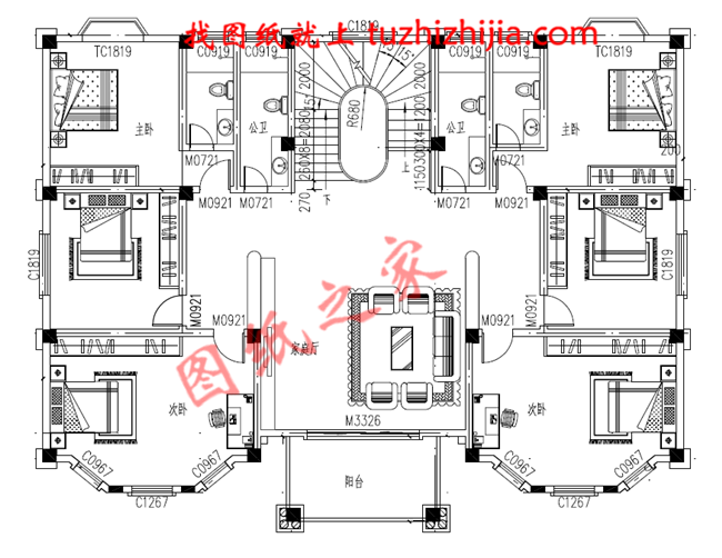 豪华大气三层农村房屋设计图，对称的主体设计大气恢宏