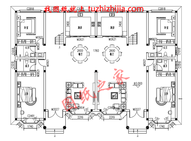 农村建房兄弟双拼三层图纸，客厅中空，户型合理