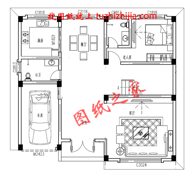 带车库四层别墅外观效果图及设计图纸，户型方正通透