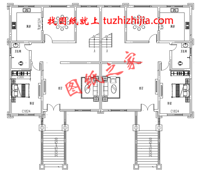 农村兄弟双拼三层小别墅设计图纸，带地下室，带地下车库