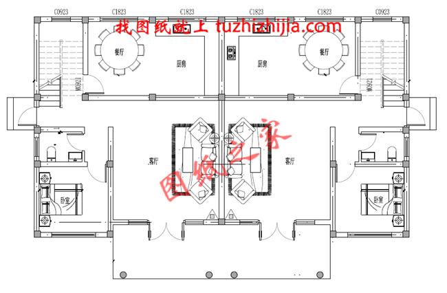 40万左右兄弟双拼四间三层户型图及全套图纸，户型简单合理