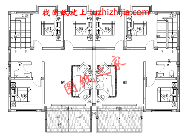 40万左右兄弟双拼四间三层户型图及全套图纸，户型简单合理