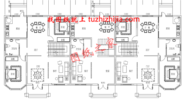 新农村三拼别墅三户连体别墅设计图，设计新颖美观