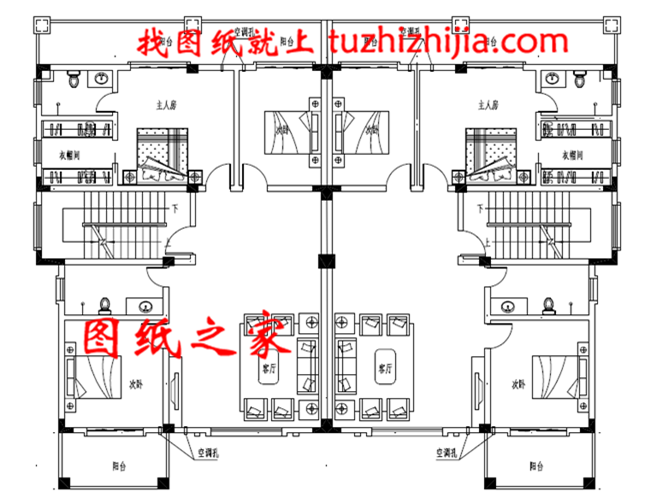 最新设计出图的三层双拼自建房图片，占地260平方米