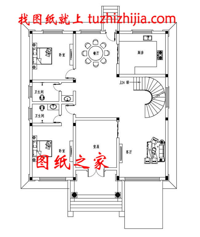 农村三间三层别墅设计图，外观造型色彩清新淡雅